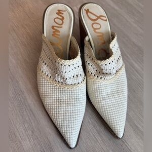 Sam Edelman Lillianna Slip-On Heel Mules Ivory Pointed Toe Size 8